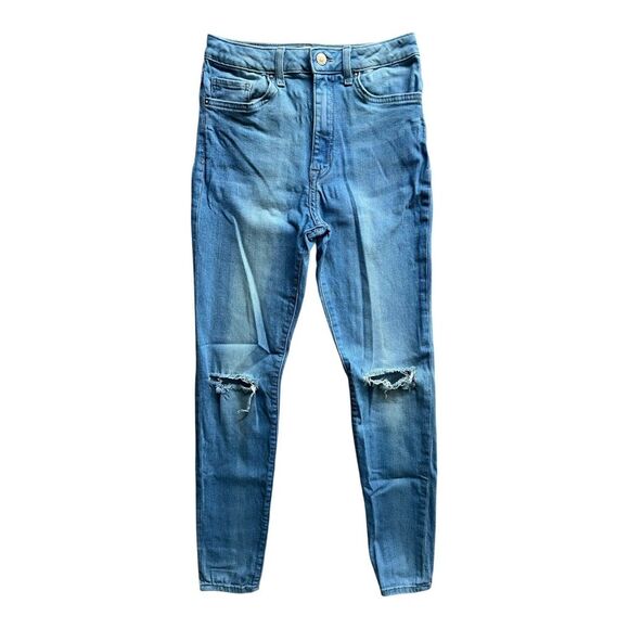 Forever 21 Premium Denim Skinny Jeans Women’s 26 Blue Distressed Ripped Pants - Picture 3 of 16